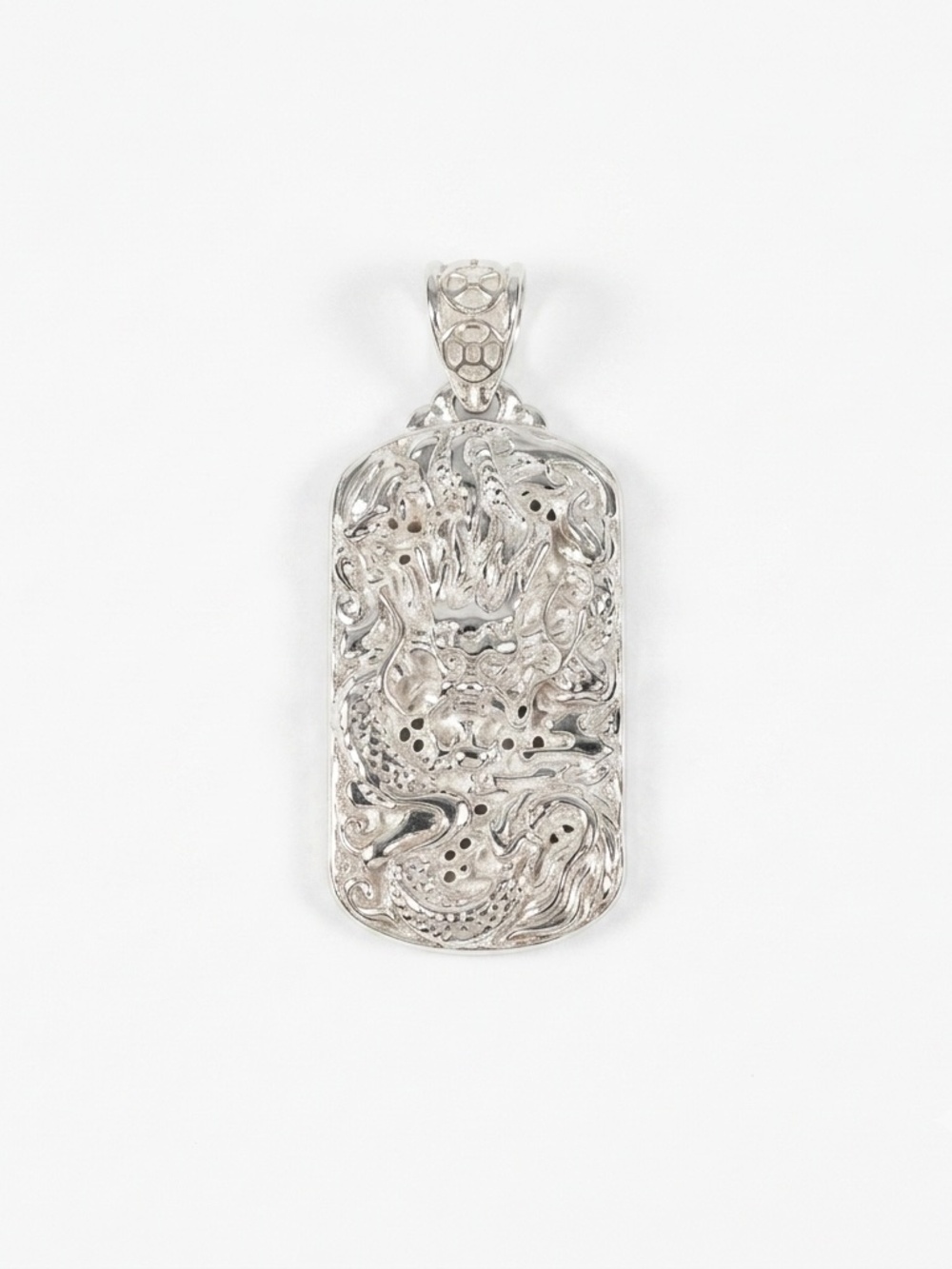 S999 Fine Silver Dragon Pendant — "Four Blessings" 福祿壽興